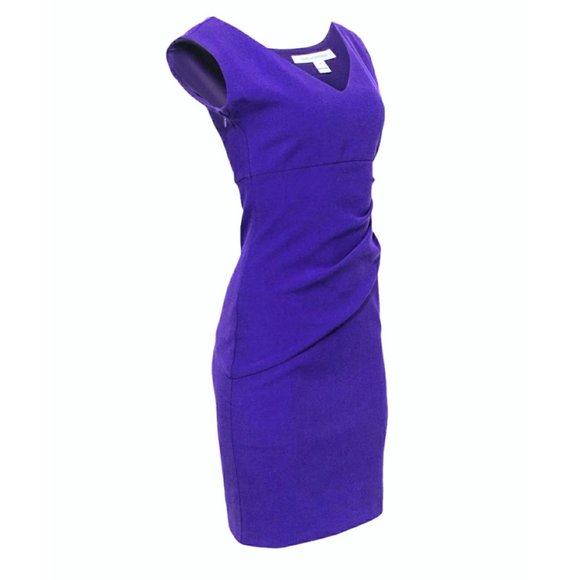Diane von Furstenberg Bevin Bodycon Sleeveless Sheath Dress 2 Purple Ruched Side - Picture 3 of 15
